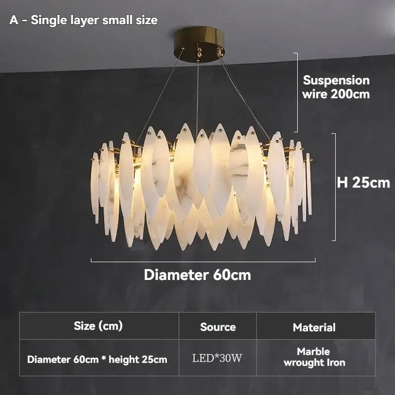 Suspension circulaire en marbre et fer forgé élégant