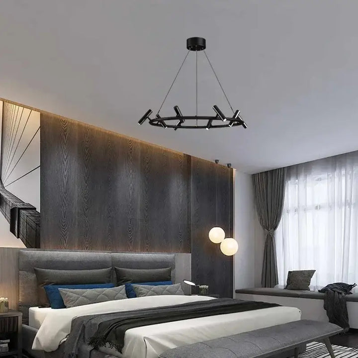 Suspension luminaire circulaire noir avec plusieurs spots LED

