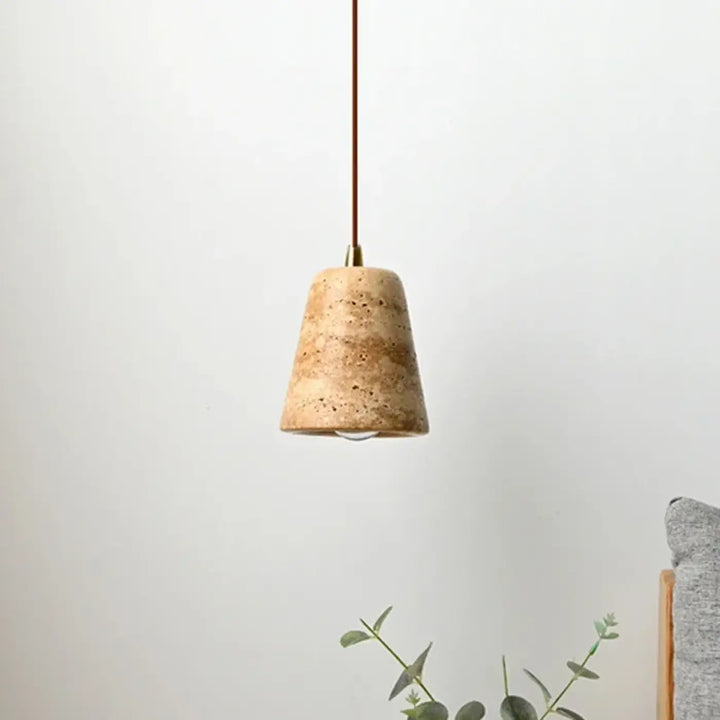 Suspension luminaire conique en pierre naturelle et métal moderne