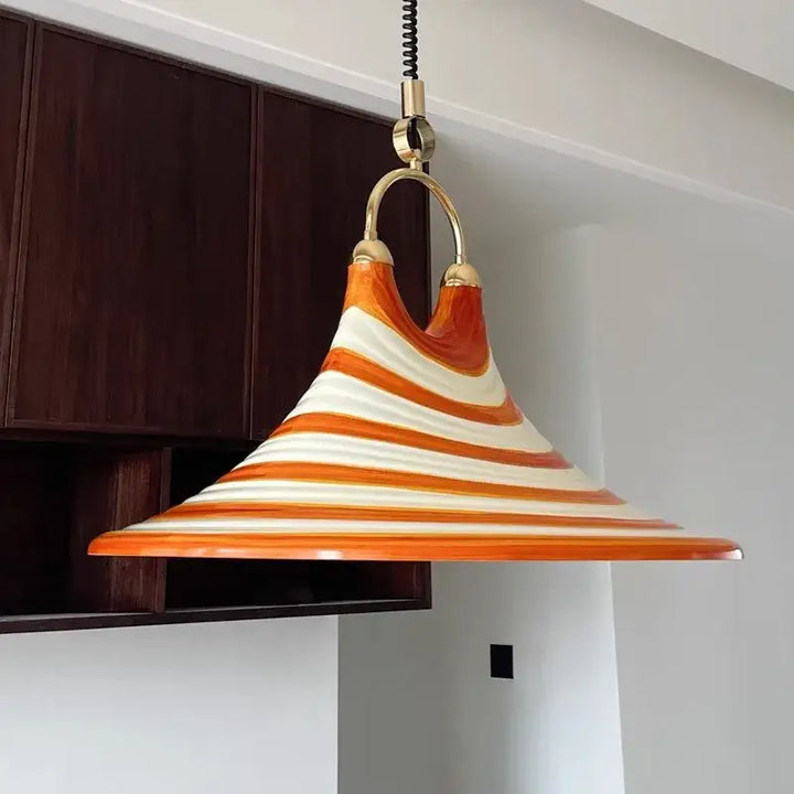 Suspension luminaire contemporain orange et blanc strié moderne