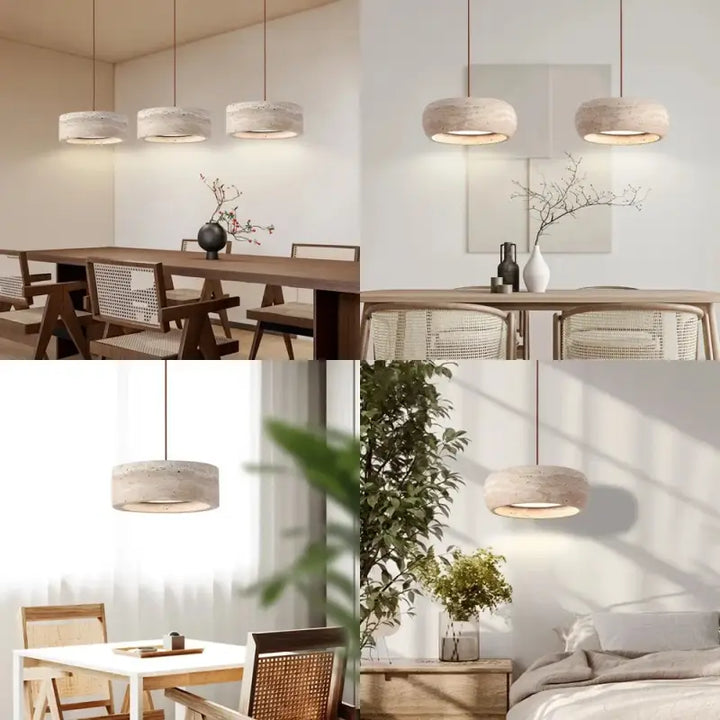 Suspension luminaire au style contemporain en pierre et métal