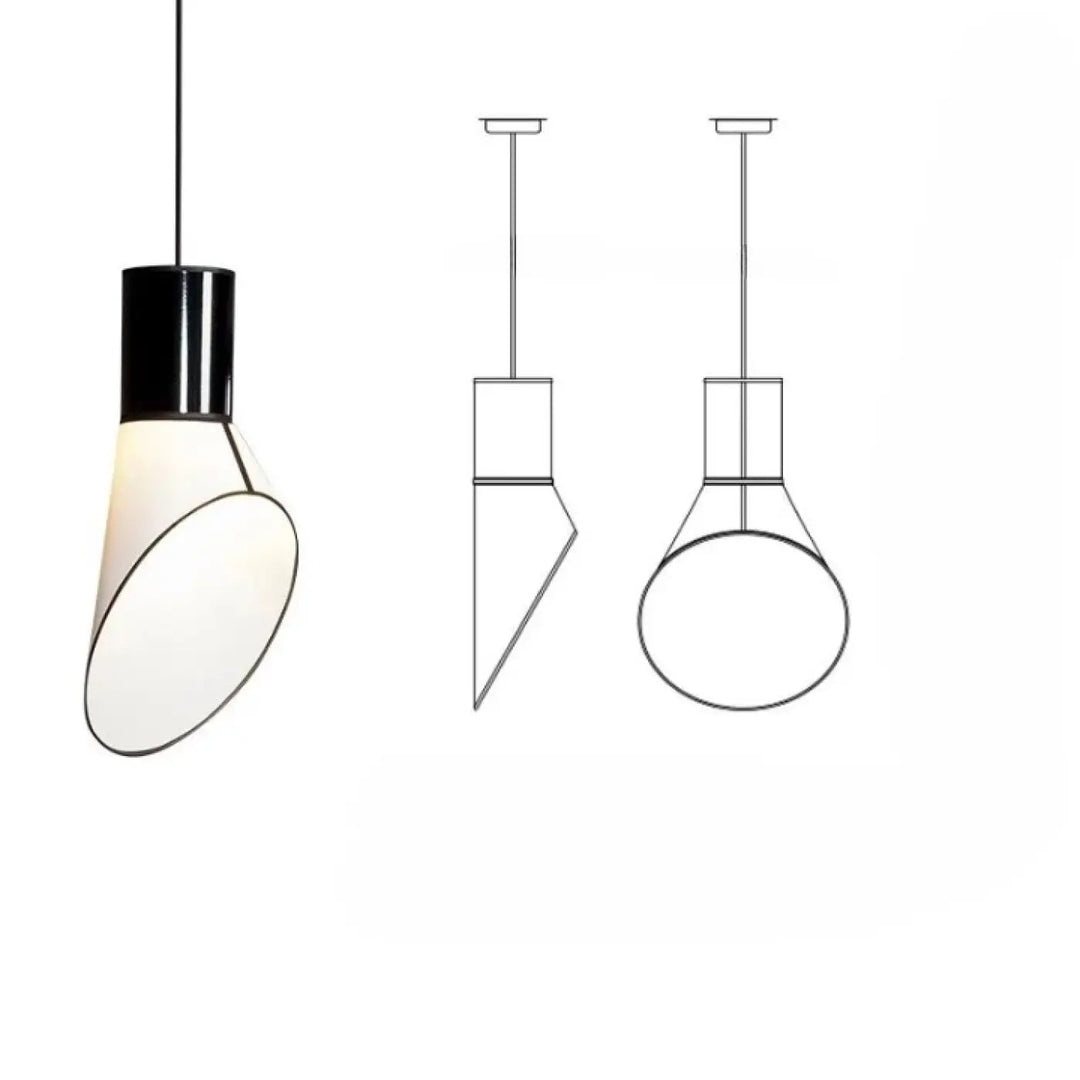 Suspension luminaire biazo noire cylindrique avec diffuseur blanc incurvé idéale pour modern horn standing