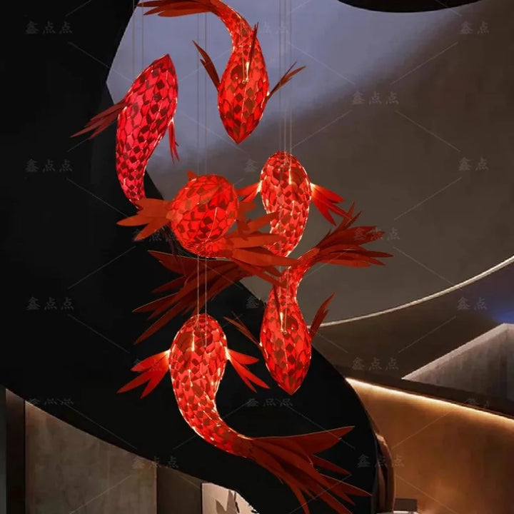 Suspension luminaire créative poissons rouge élégant