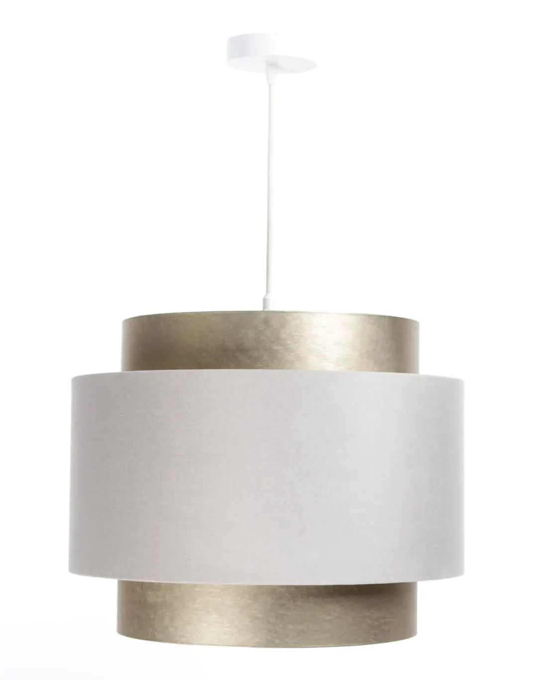 Suspension luminaire doblo crème avec abat-jour en tissu blanc et accents métalliques dorés moderne à plusieurs niveaux