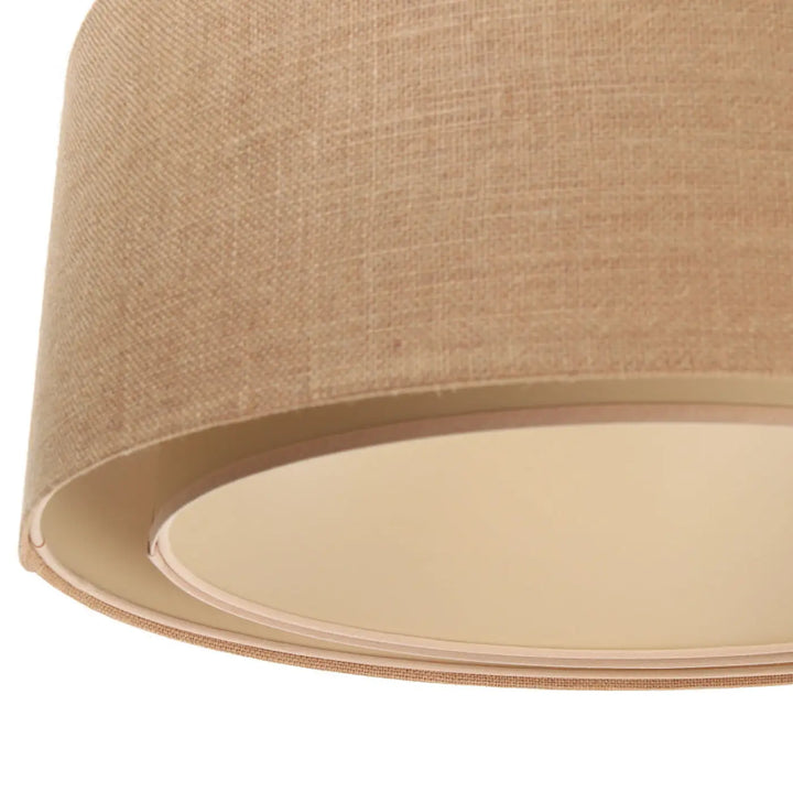 Suspension luminaire duo boho beige en lin avec motif tissé subtil et doublure crème pour un style bohème chic