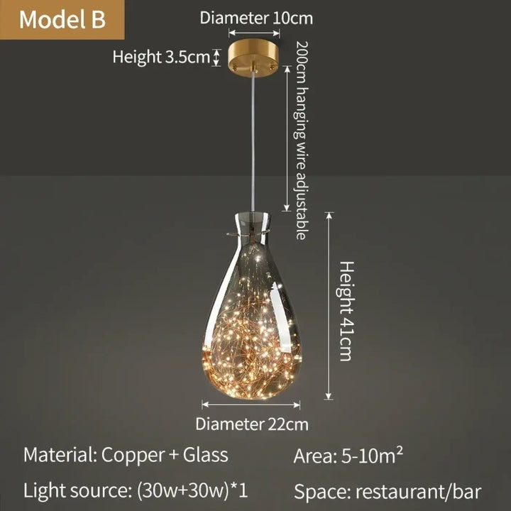 Suspension cuivre et verre moderne doré style contemporain
