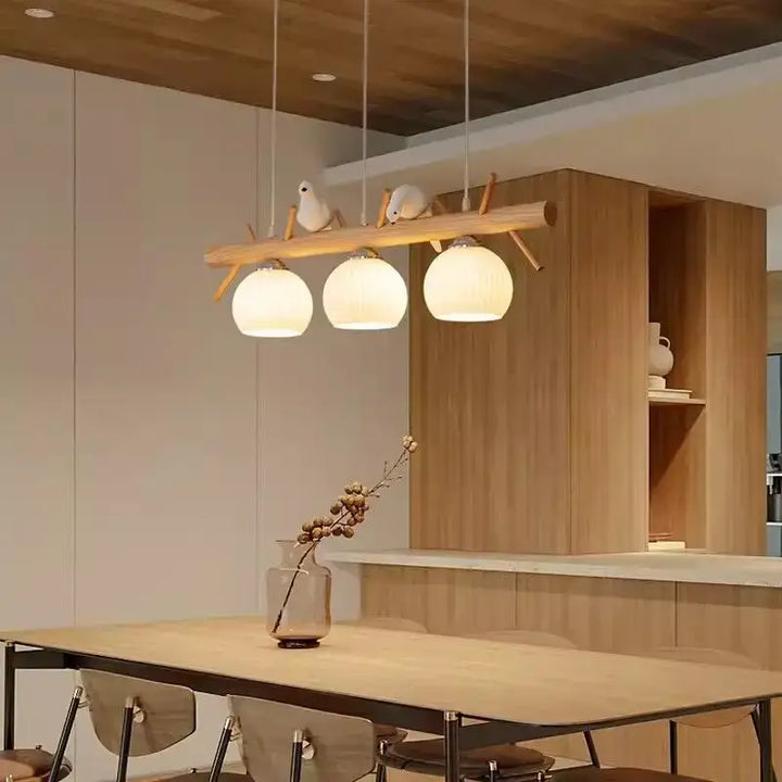 Suspension luminaire décorative oiseaux style nature en bois clair