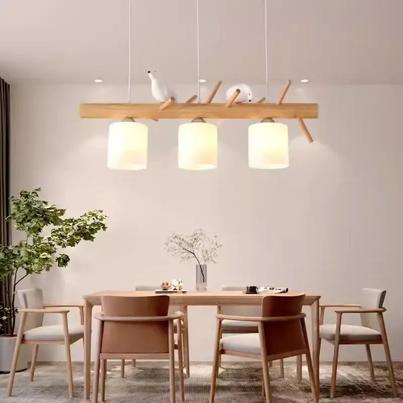 Suspension luminaire décorative oiseaux style nature en bois clair