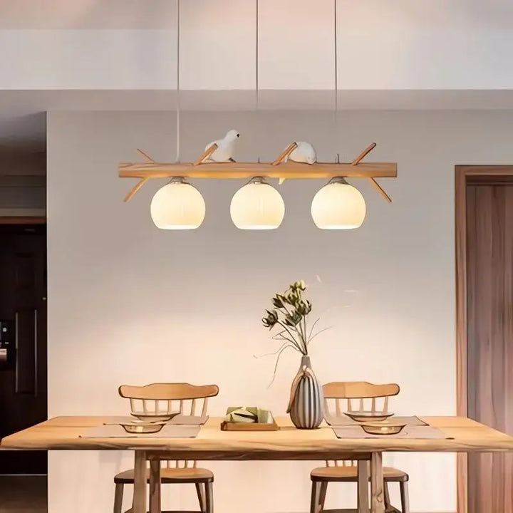 Suspension luminaire décorative oiseaux style nature en bois clair
