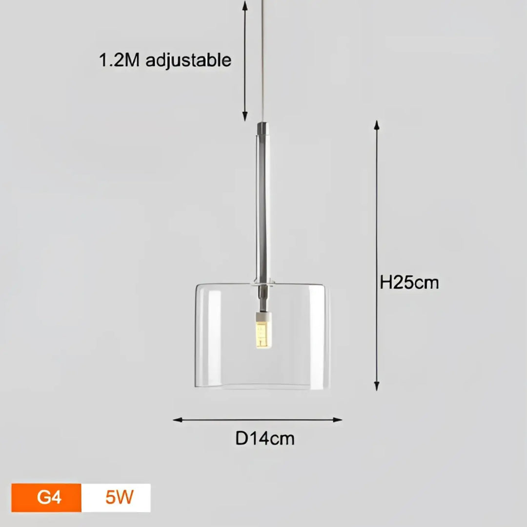 Suspension luminaire cylindrique transparente en verre avec tige métallique élégante et chaîne ajustable de 1,2m pour une création lumineuse apporte une présence décorative
