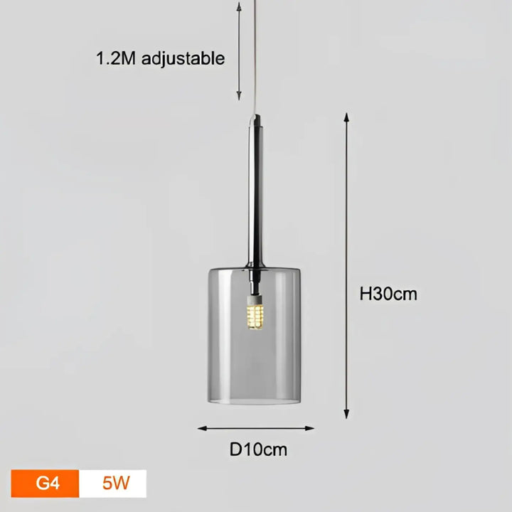 Suspension luminaire cylis avec design moderne, abat-jour cylindrique transparent et tige métallique fine offrant présence décorative