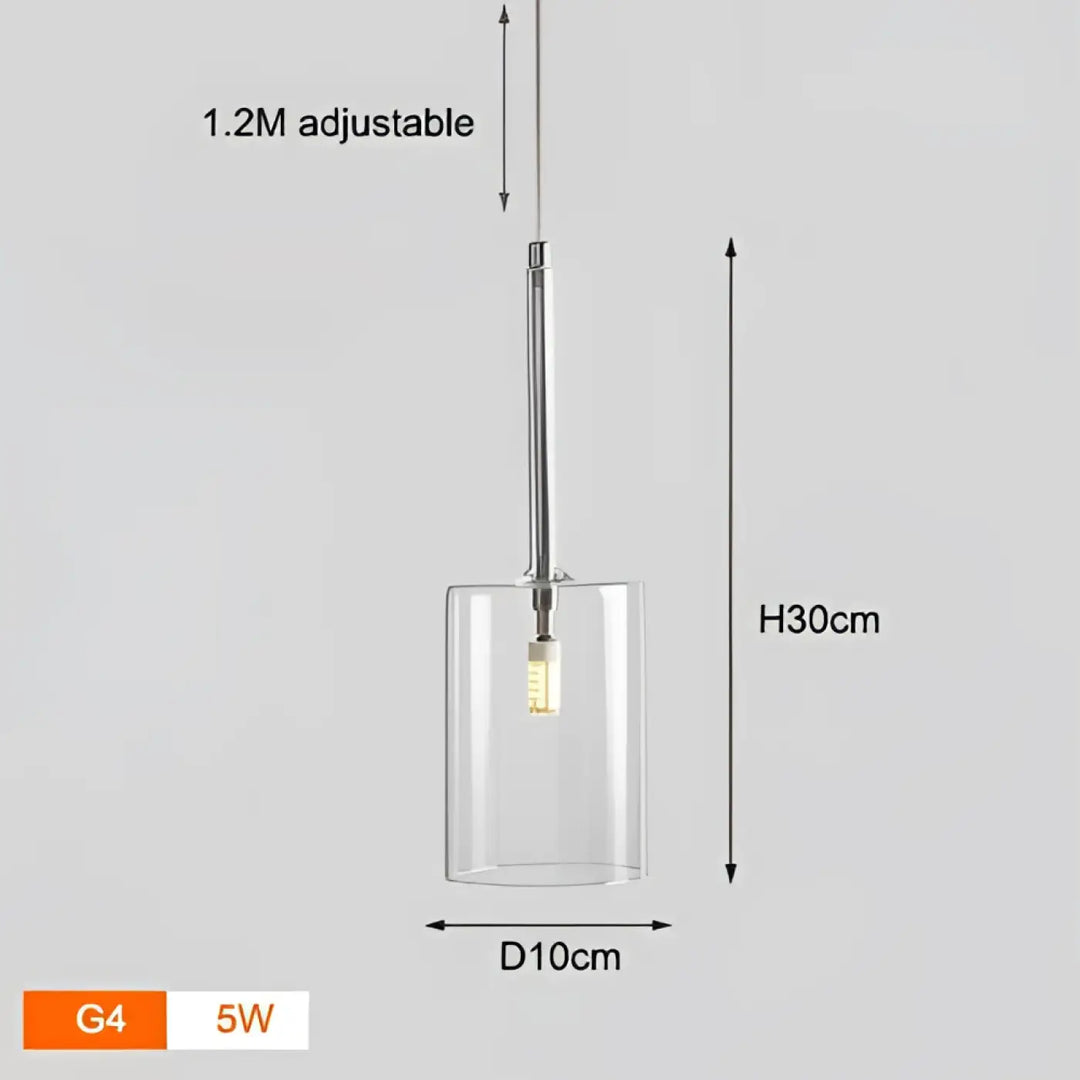Suspension luminaire design cylis avec verre cylindrique transparent et chaîne réglable pour présence décorative moderne