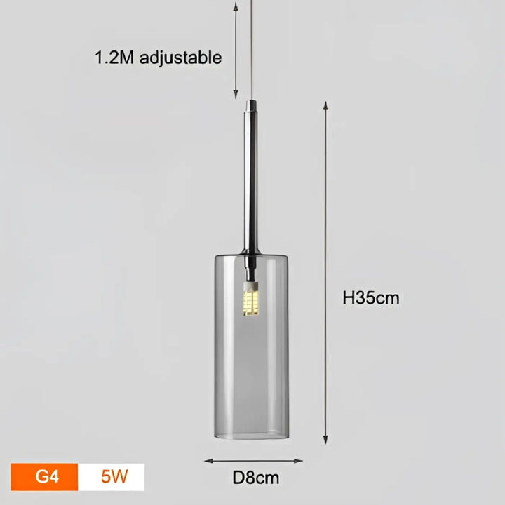 Suspension luminaire design cylis avec verre cylindrique, tige métallique et corde ajustable de 1,2m pour présence décorative
