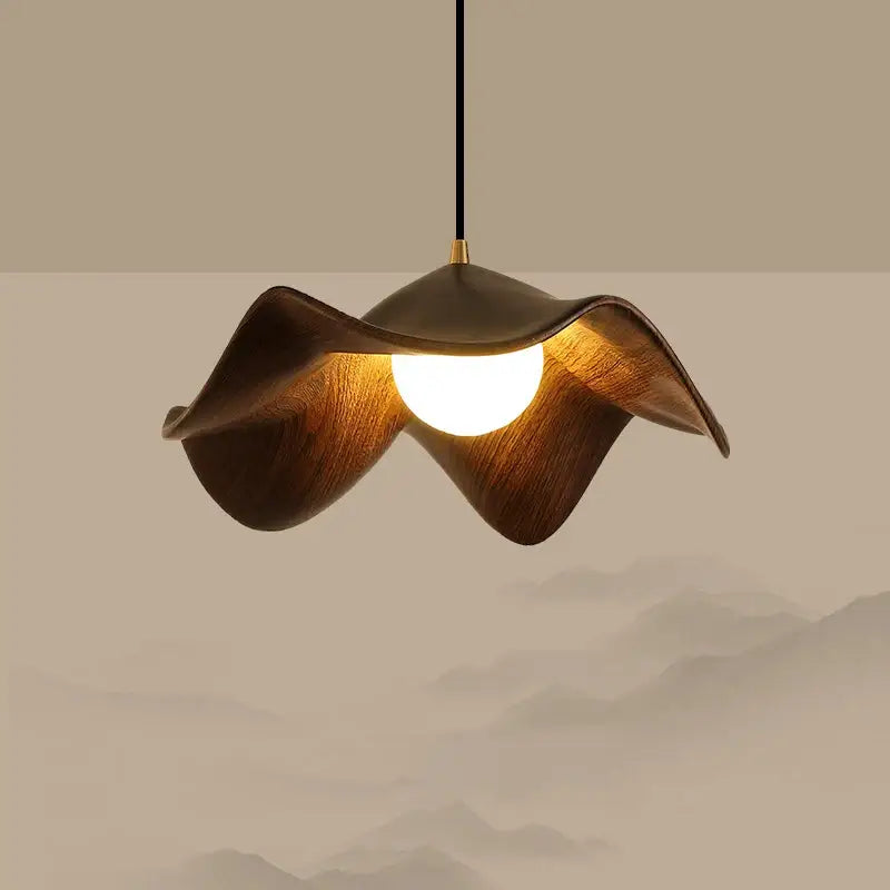 Suspension luminaire design en bois ondulé moderne noir ou blanc