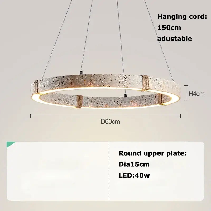 Suspension design circulaire led style travertin elegance