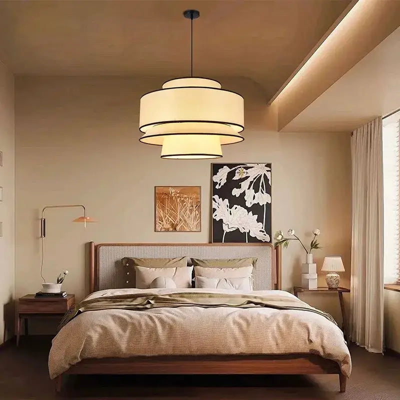 Suspension design contemporain en tissu beige style chic