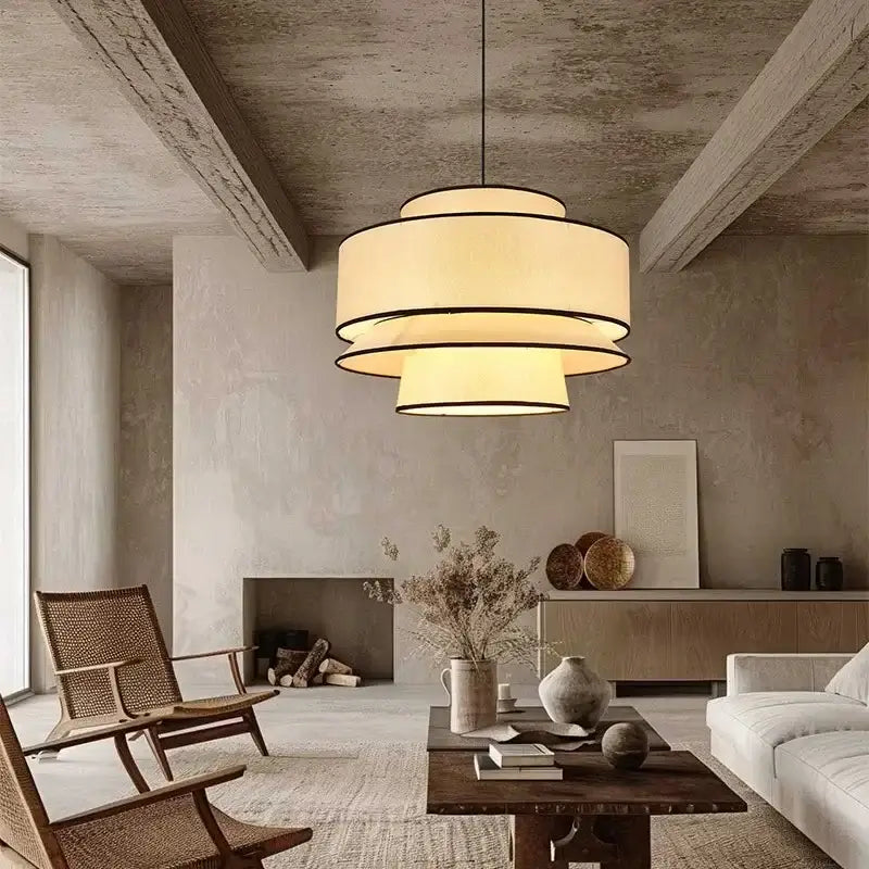 Suspension design contemporain en tissu beige style chic