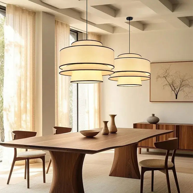 Suspension design contemporain en tissu beige style chic