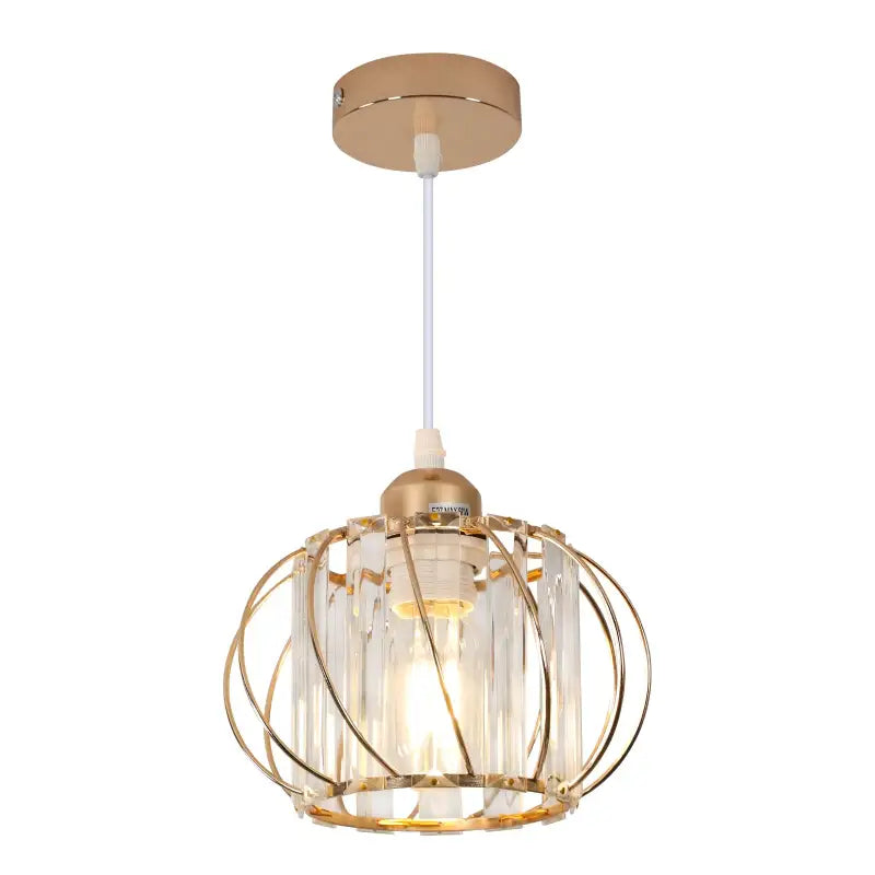 Suspension luminaire design doré cage métal et cristaux luxe