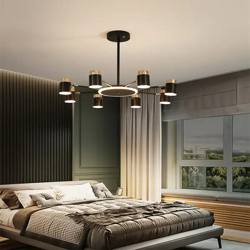 Suspension luminaire design élégant en métal noir et doré