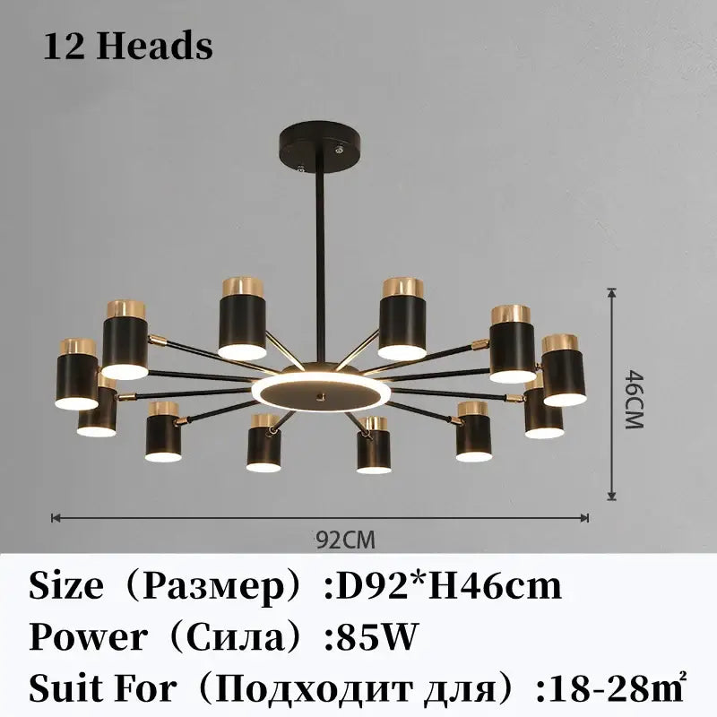 Suspension luminaire design élégant en métal noir et doré