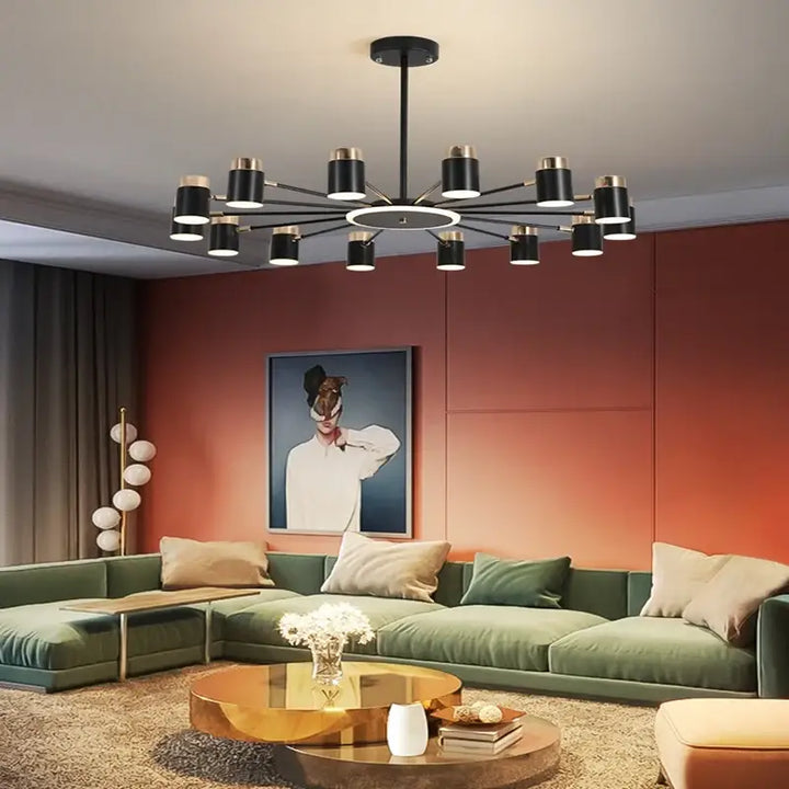 Suspension luminaire design élégant en métal noir et doré