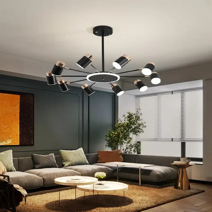 Suspension luminaire design élégant en métal noir et doré