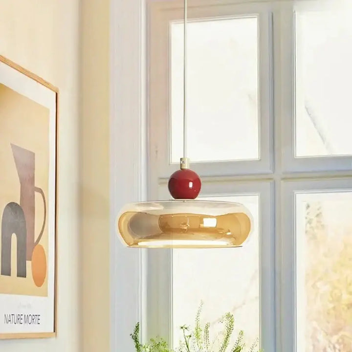 Suspension luminaire design élégant en verre et bois naturel