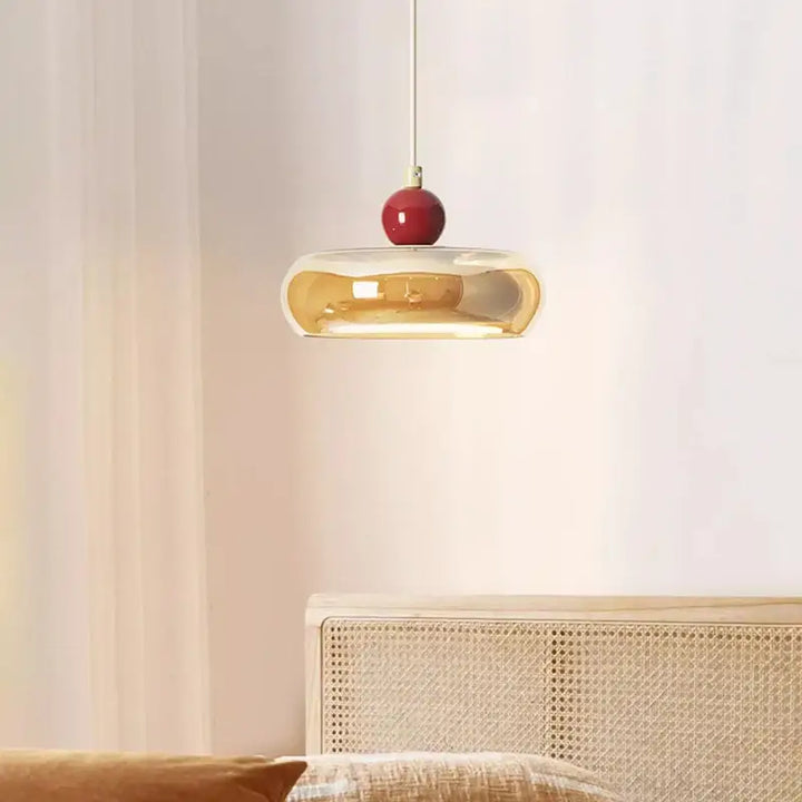 Suspension luminaire design élégant en verre et bois naturel
