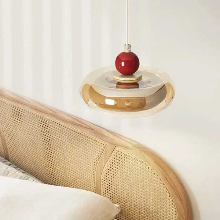 Suspension luminaire design élégant en verre et bois naturel