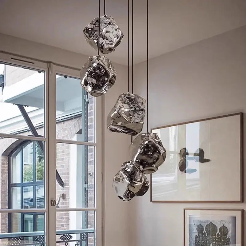 Suspension Luminaire Design Glaçon en Verre Transparent