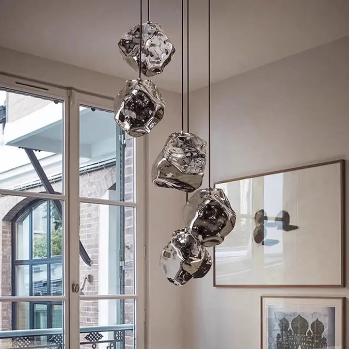 Suspension Luminaire Design Glaçon en Verre Transparent