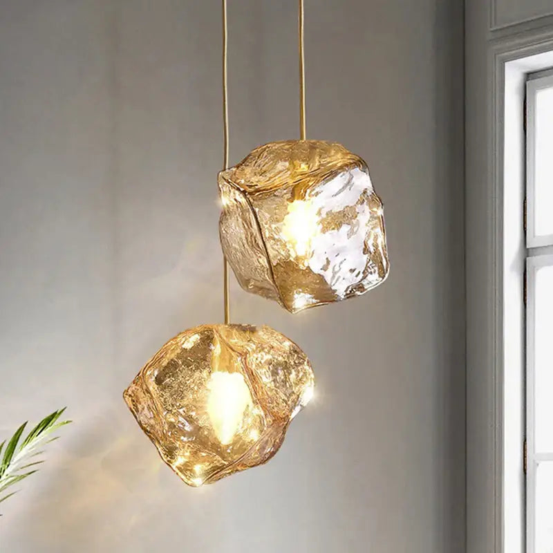 Suspension Luminaire Design Glaçon en Verre Transparent
