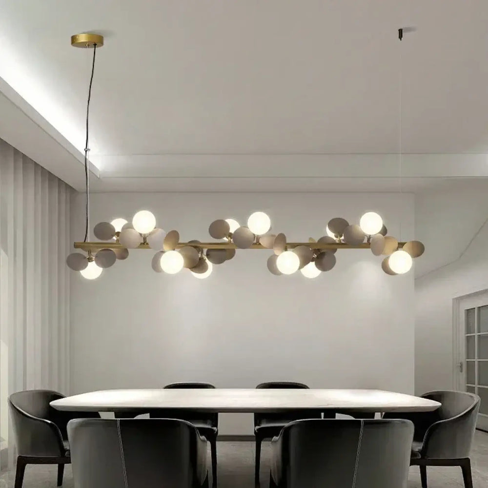 Suspension luminaire orbellia dorée moderne avec ampoule incluse blanc gris suspendue au-dessus de la salle à manger
