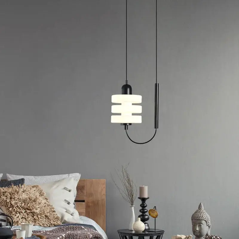 Suspension luminaire design minimaliste en verre blanc et noir