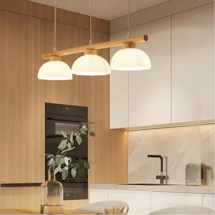 Suspension design moderne en bois et verre blanc beige