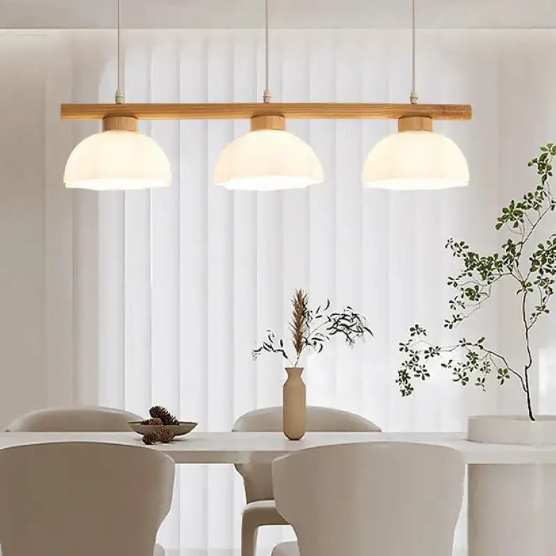 Suspension design moderne en bois et verre blanc beige