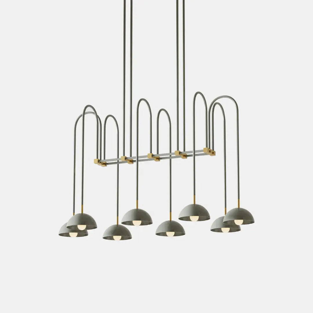 Suspension luminaire rumia design moderne avec finition gris mat et accents en laiton pour une présence spectaculaire