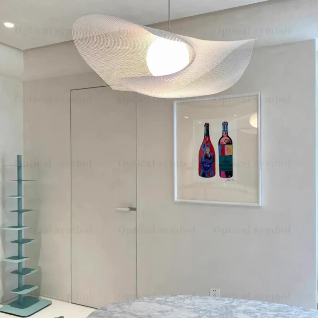 Suspension luminaire design moderne en maille métallique blanc