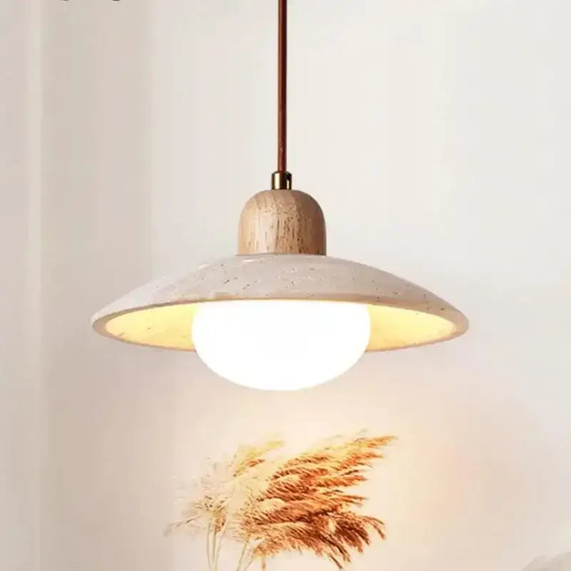 Suspension luminaire design moderne et nordique en pierre et bois