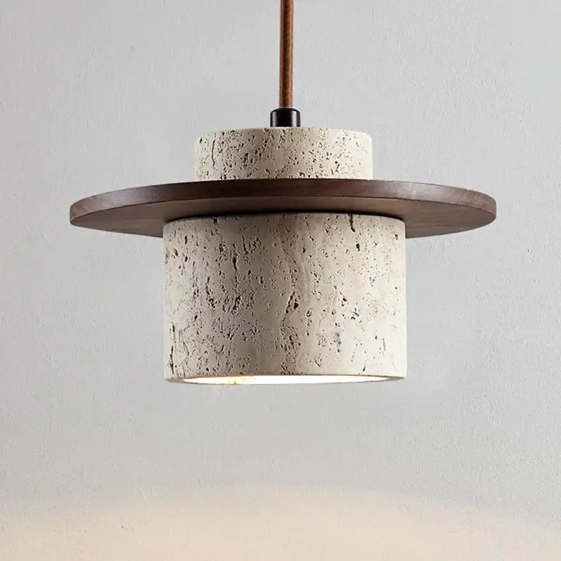 Suspension luminaire design en pierre travertin beige ou marron