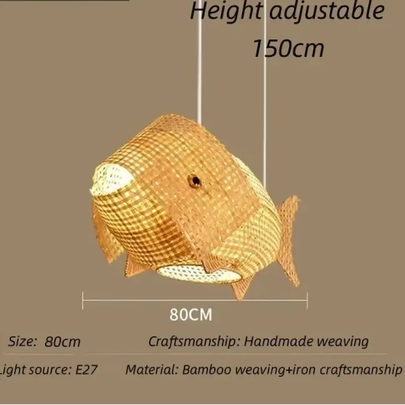 Suspension luminaire design poisson en osier naturel chic