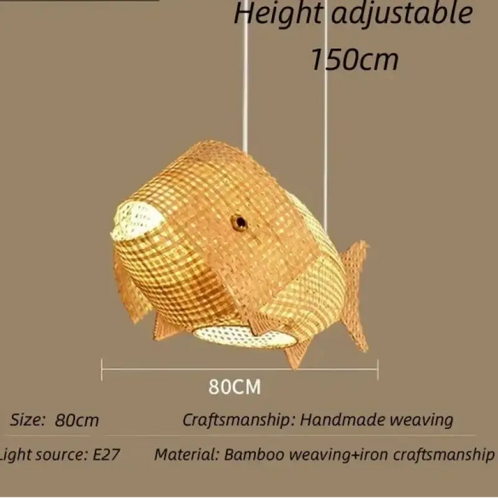 Suspension luminaire design poisson en osier naturel chic