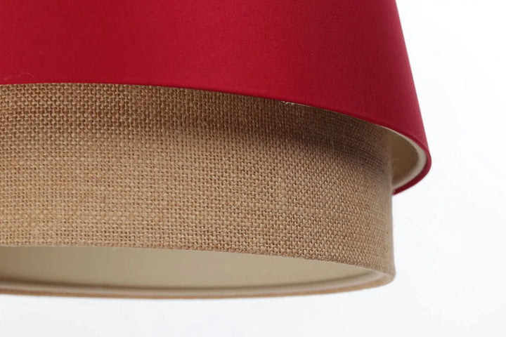Suspension luminaire sensei design rouge avec double abat-jour rouge vif et beige en toile de jute texturée