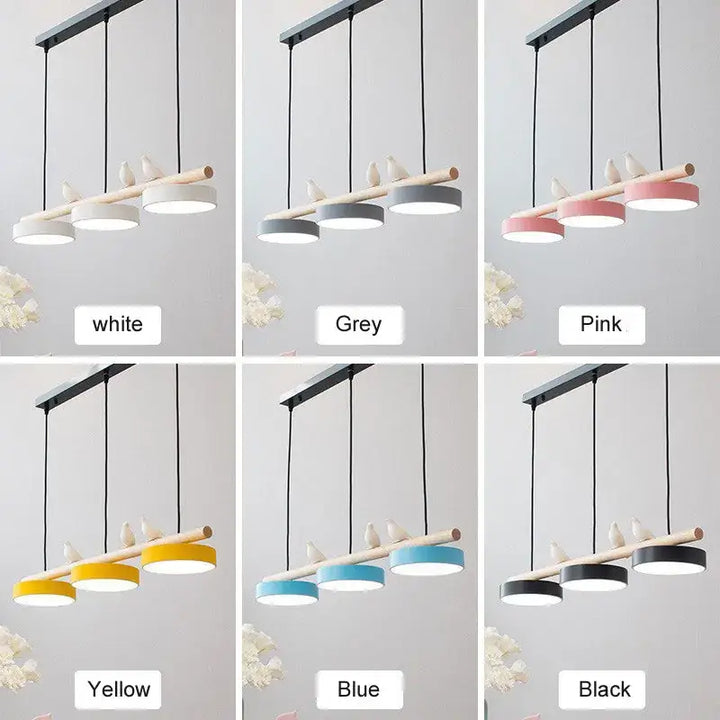 Suspension design scandinave avec oiseaux bois coloré