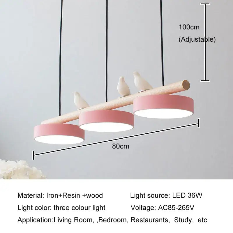 Suspension design scandinave avec oiseaux bois coloré