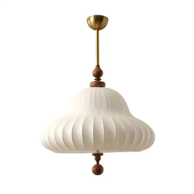 Suspension design en tissu et bois naturel blanc chic