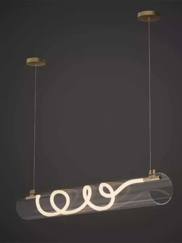 Suspension luminaire design tube en verre et LED torsadée

