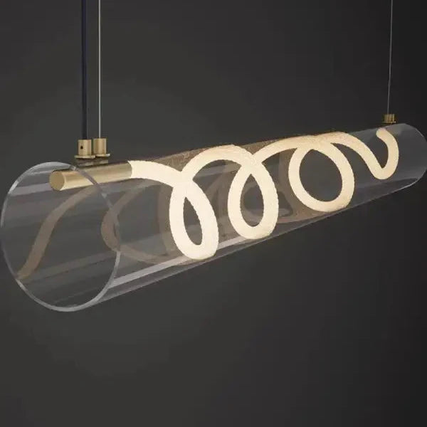Suspension luminaire design tube en verre et LED torsadée

