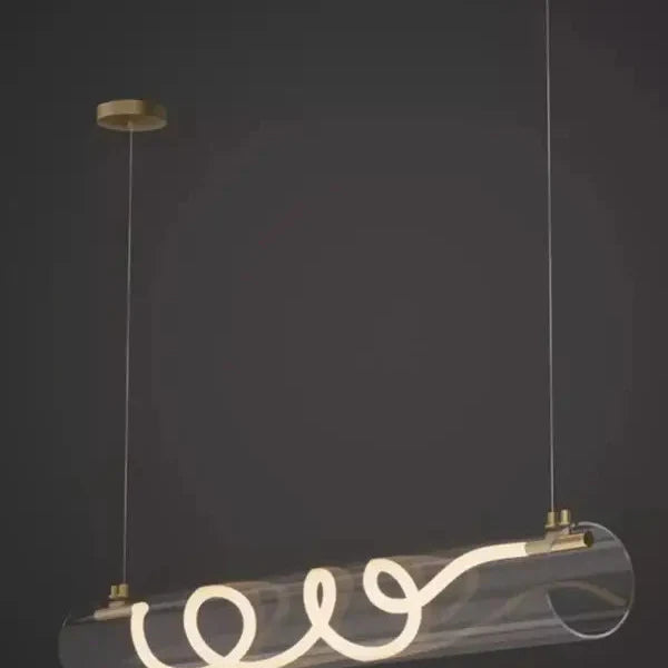Suspension luminaire design tube en verre et LED torsadée

